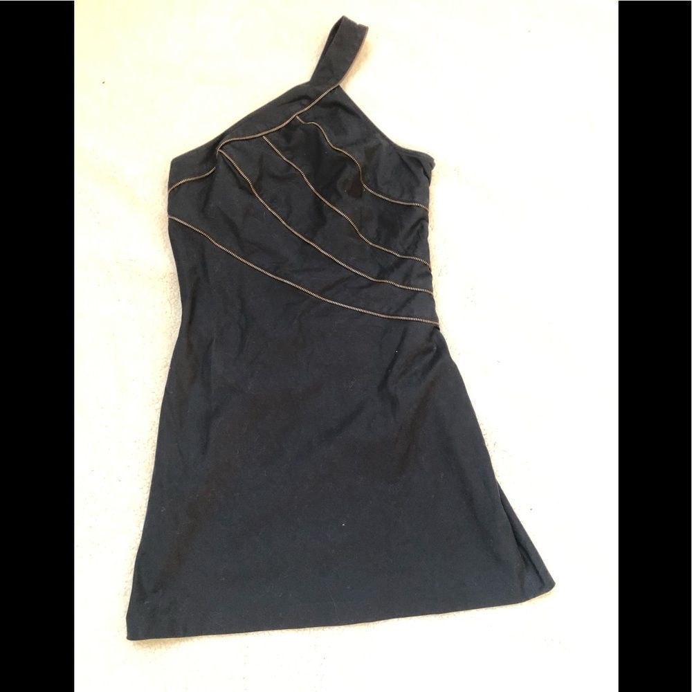 Free People black one shoulder mini dress. Size 6